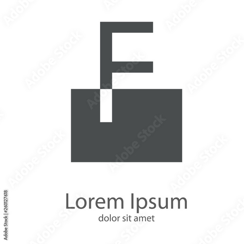 Logotipo letra F mayúscula en cuadrado en espacio negativo en color gris