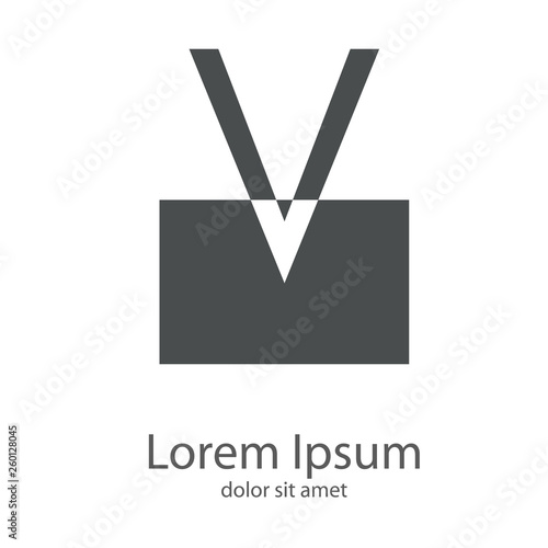 Logotipo letra V mayúscula en cuadrado en espacio negativo en color gris