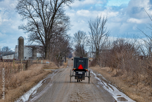 Amish Buggy on Gravel Road in Winter © David Arment