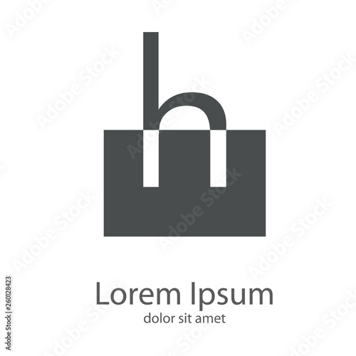 Logotipo letra h minúscula en cuadrado en espacio negativo en color gris