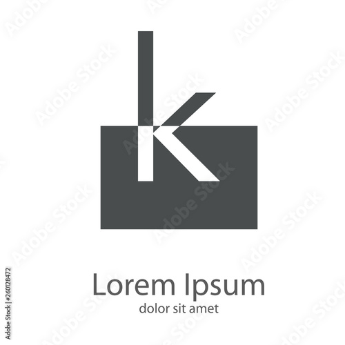 Logotipo letra k minúscula en cuadrado en espacio negativo en color gris