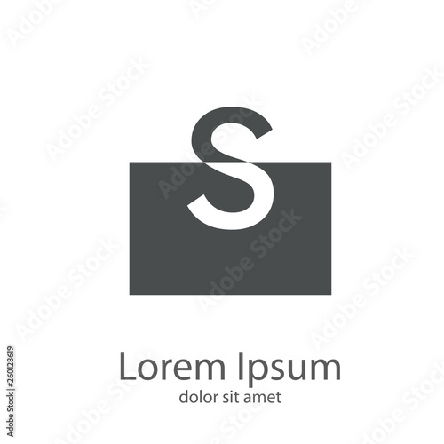Logotipo letra s minúscula en cuadrado en espacio negativo en color gris