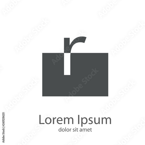 Logotipo letra r minúscula en cuadrado en espacio negativo en color gris