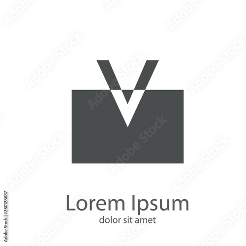 Logotipo letra v minúscula en cuadrado en espacio negativo en color gris