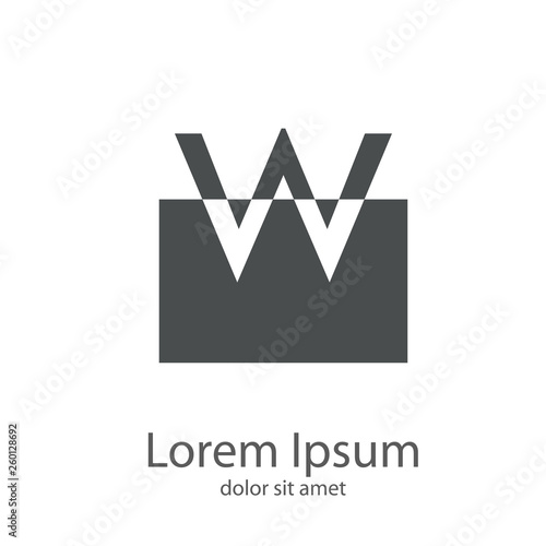 Logotipo letra w minúscula en cuadrado en espacio negativo en color gris