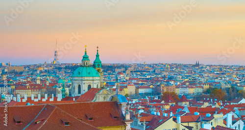 Panorama of Prague twilight Czech