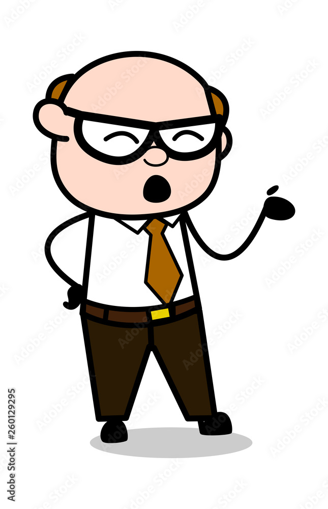 Hand Gesture While Talking - Retro Cartoon Office old Boss Man Vector Illustration Hand Gesture While Talking - Retro Cartoon Office old Boss Man Vector Illustration