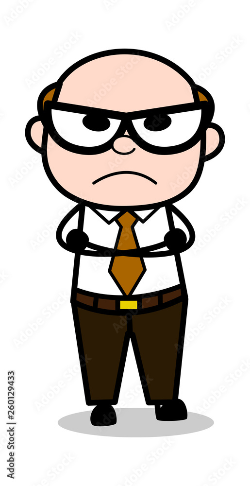 Watching in Aggression - Retro Cartoon Office old Boss Man Vector Illustration