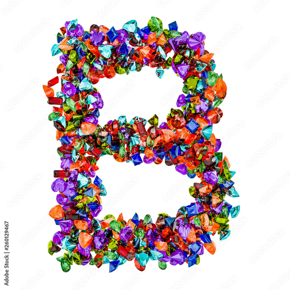 Letter B from colored gemstones. 3D rendering Letter B from colored gemstones. 3D rendering