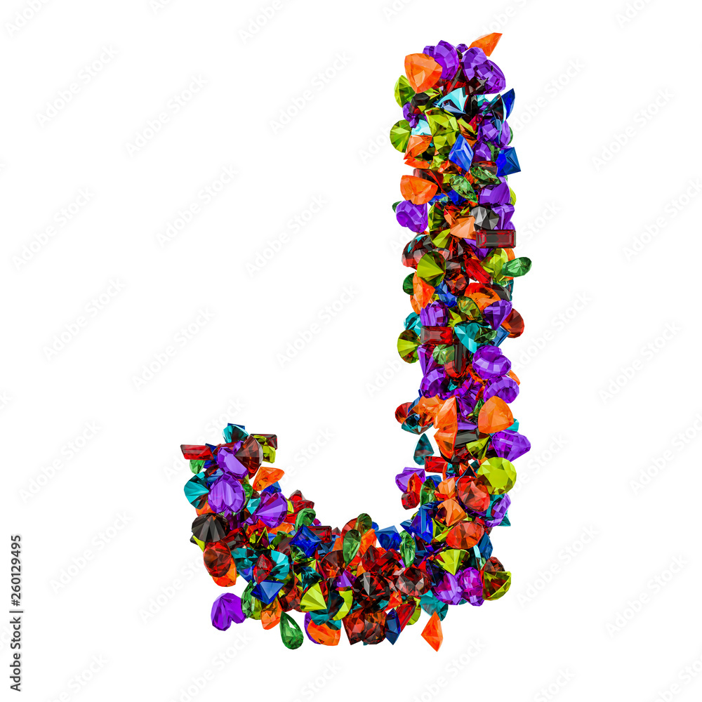 Letter J from colored gemstones. 3D rendering Letter J from colored gemstones. 3D rendering