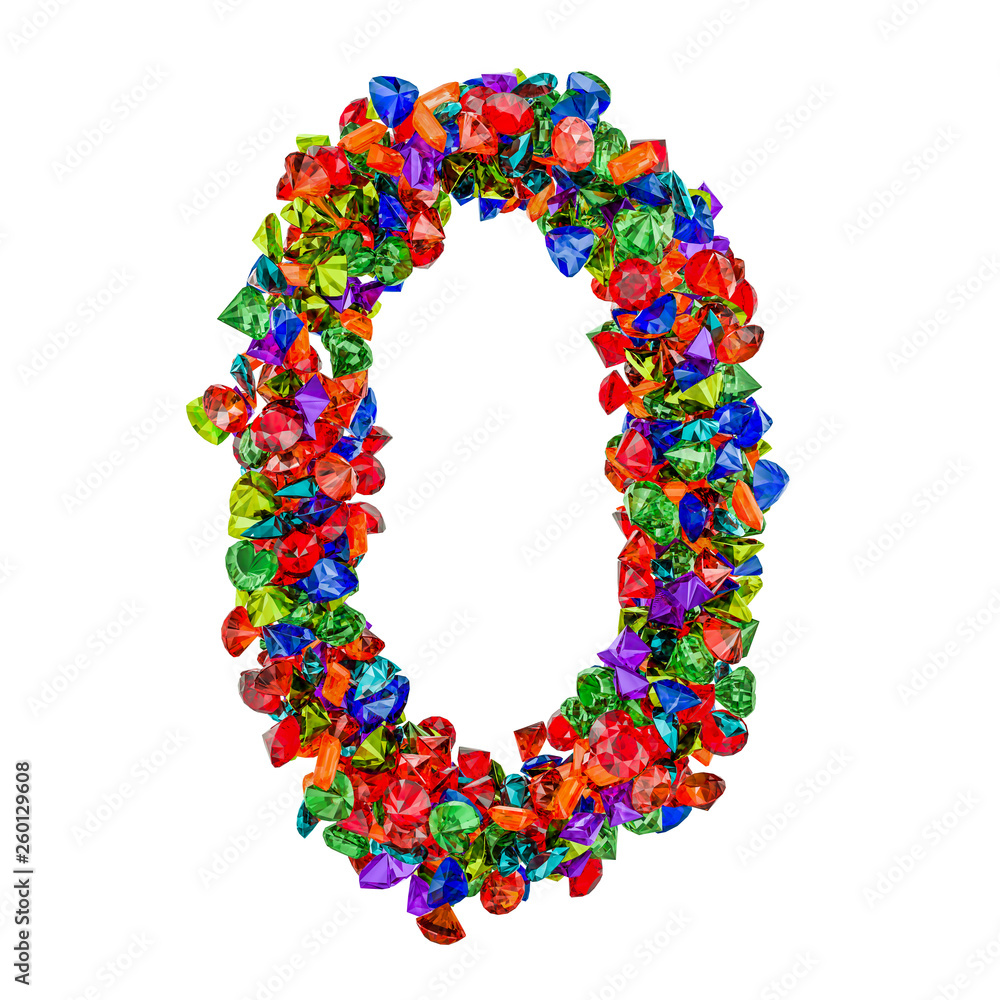 Number 0 from colored gemstones. 3D rendering Number 0 from colored gemstones. 3D rendering
