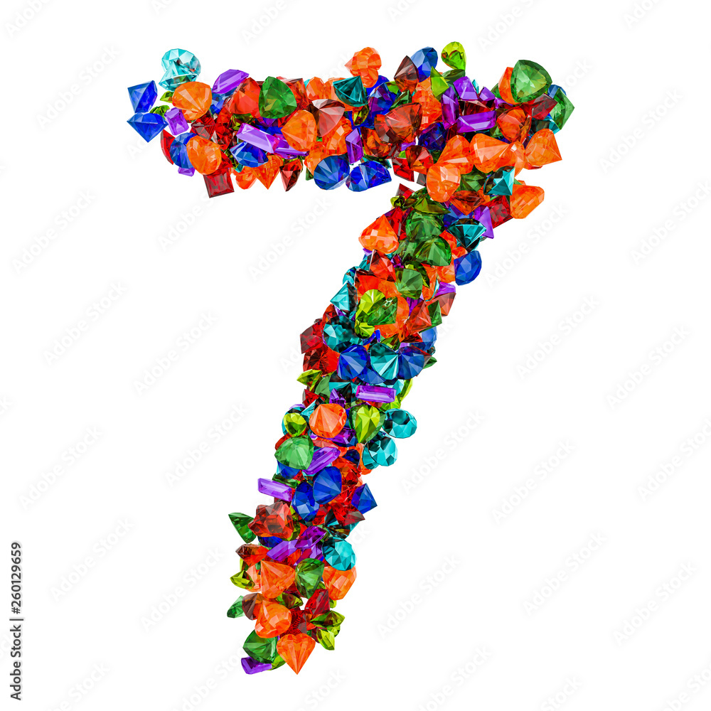 Number 7 from colored gemstones. 3D rendering Number 7 from colored gemstones. 3D rendering
