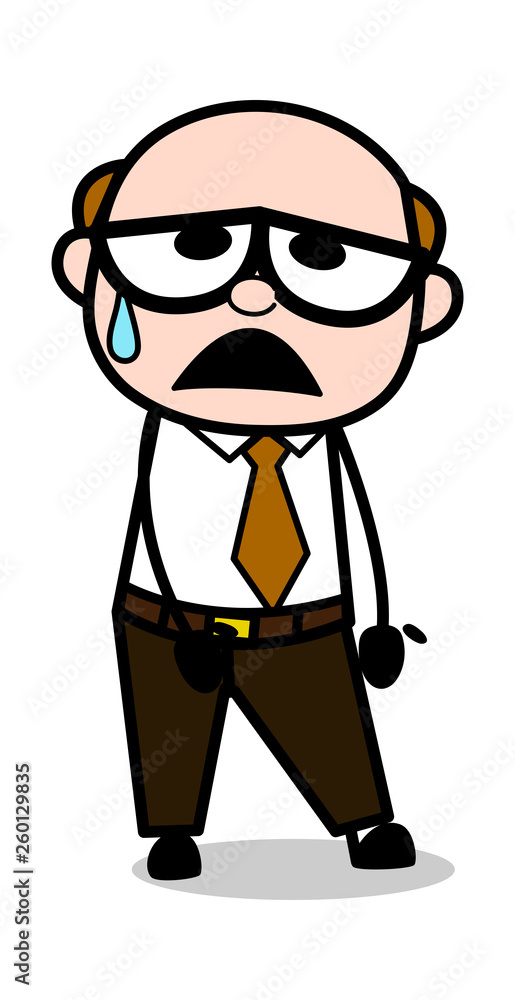 Exhausted - Retro Cartoon Office old Boss Man Vector Illustration