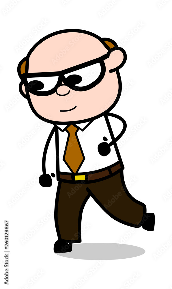Walking Pose - Retro Cartoon Office old Boss Man Vector Illustration Walking Pose - Retro Cartoon Office old Boss Man Vector Illustration
