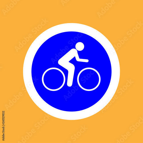 Round bicycle icon, white thin line on blue background - vector illustration