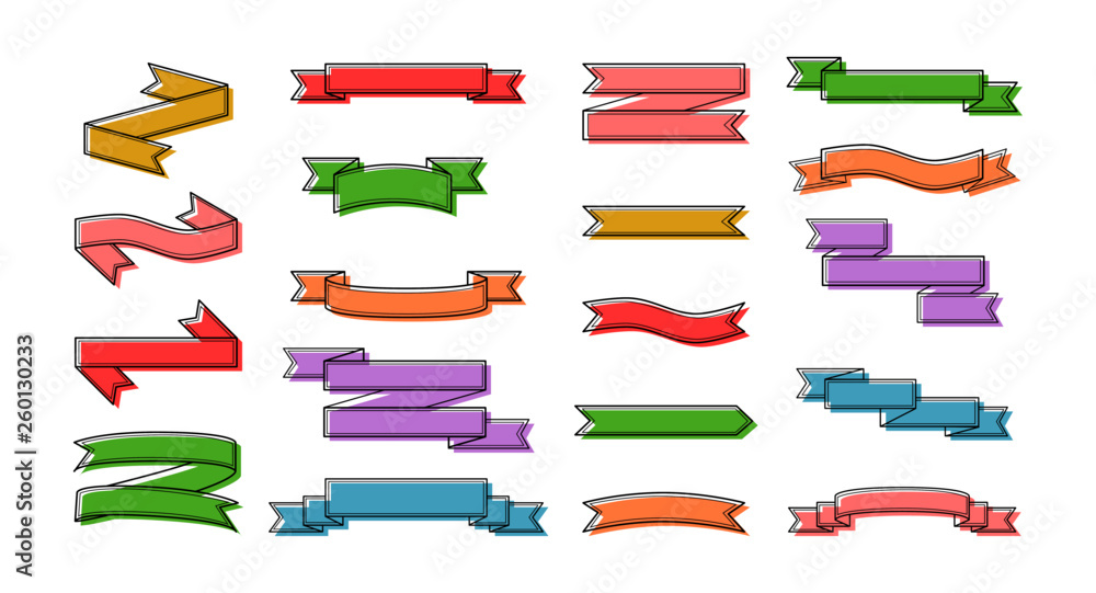 Set colorful ribbons banners flat Isolated on white background. vector illustration.