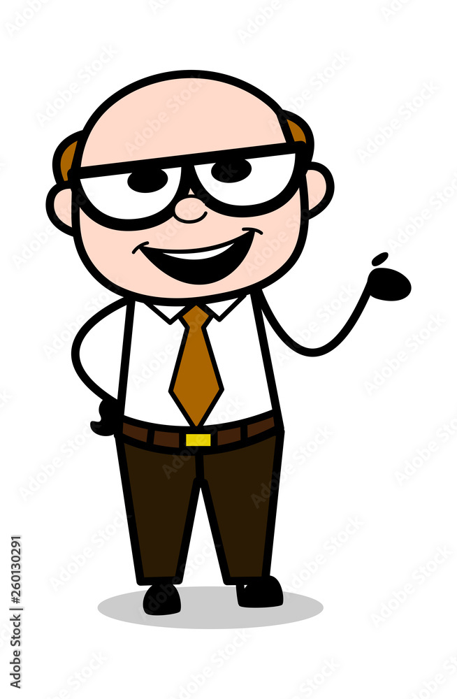 Presenting - Retro Cartoon Office old Boss Man Vector Illustration Presenting - Retro Cartoon Office old Boss Man Vector Illustration