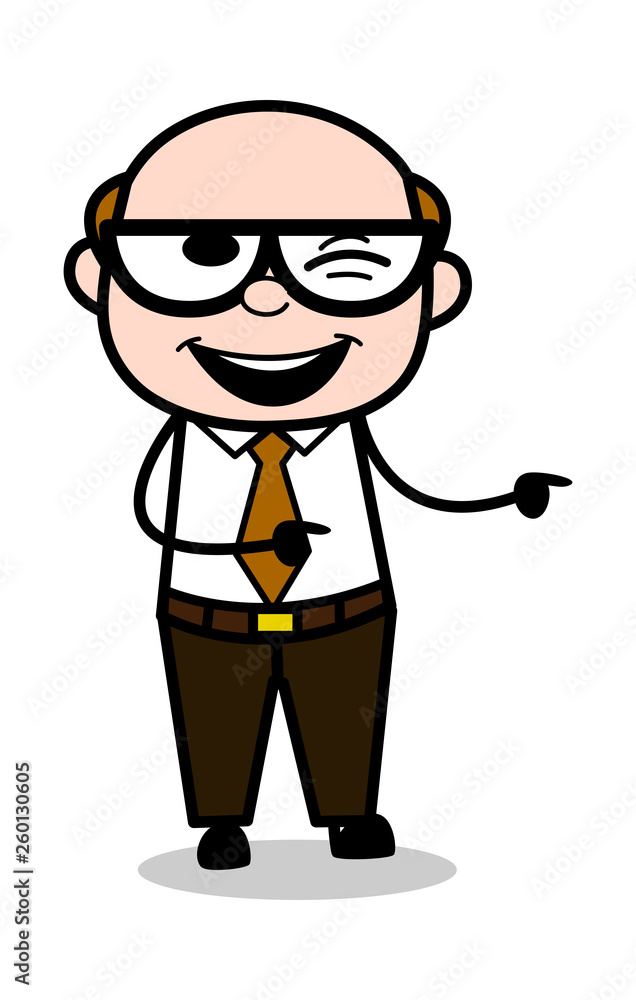 Winking Eye and Pointing Finger - Retro Cartoon Office old Boss Man Vector Illustration Winking Eye and Pointing Finger - Retro Cartoon Office old Boss Man Vector Illustration