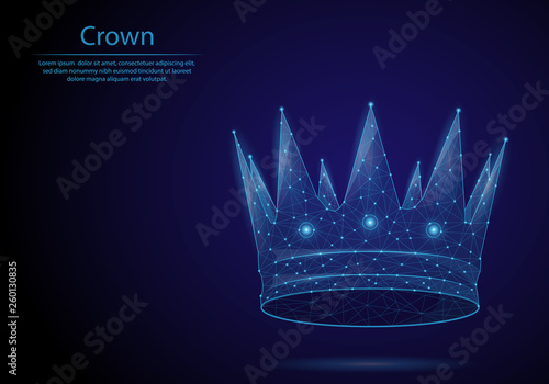 Abstract image crown in the form of a starry sky or space, consisting of points, lines, and shapes in the form of planets and the universe. Low poly vector background. photo