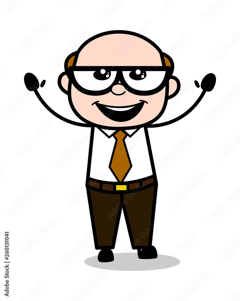 Raising Hands with Joy - Retro Cartoon Office old Boss Man Vector Illustration Raising Hands with Joy - Retro Cartoon Office old Boss Man Vector Illustration