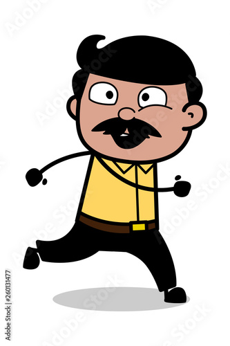 Surprisingly Watching While Running - Indian Cartoon Man Father Vector Illustration