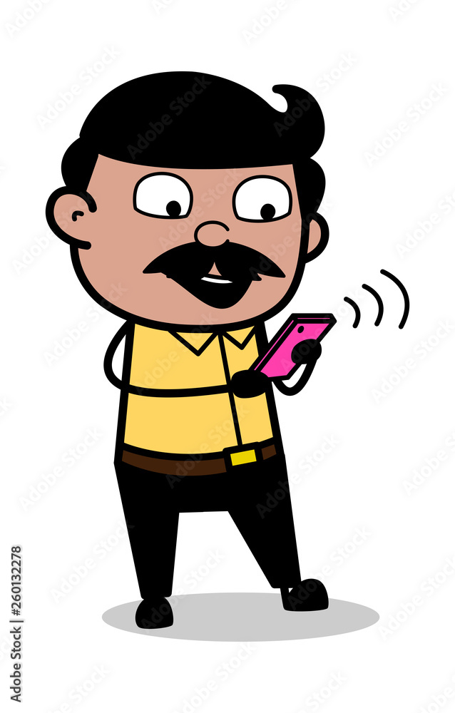 Chatting on Phone - Indian Cartoon Man Father Vector Illustration