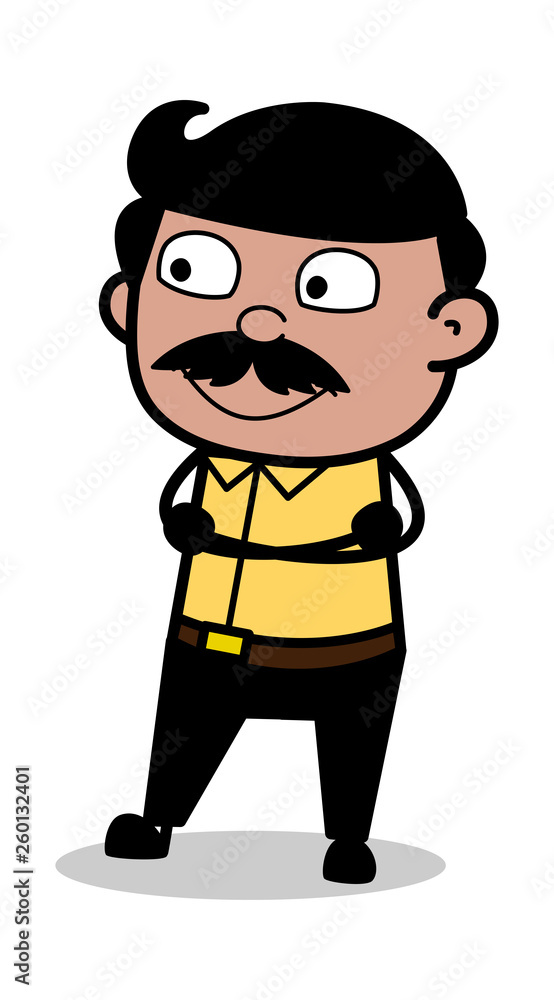 Standing and Smiling - Indian Cartoon Man Father Vector Illustration