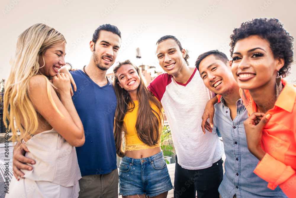 Group of friends having party on a rooftop Group of friends having party on a rooftop