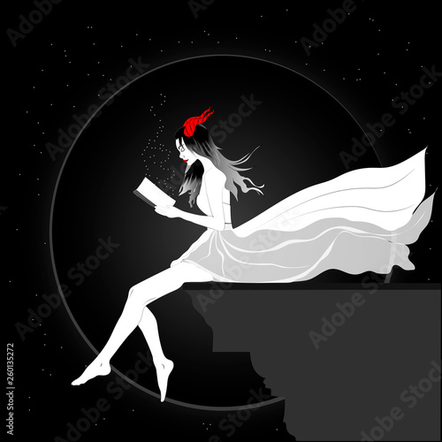 Girl reading a magic book vector art