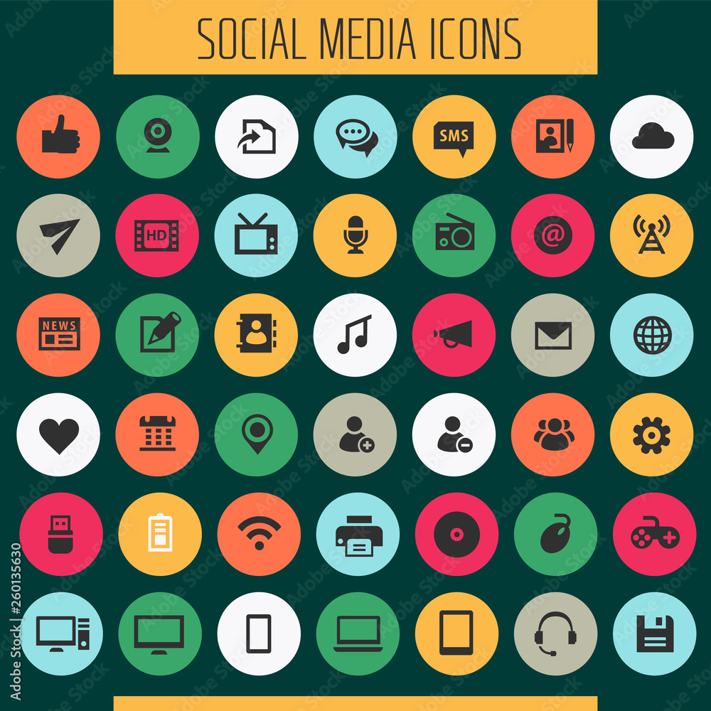 Trendy flat design big social media icons set Trendy flat design big social media icons set