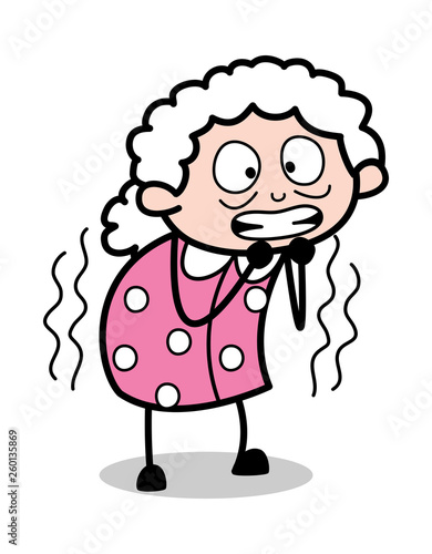 Trembling - Old Cartoon Granny Vector Illustration