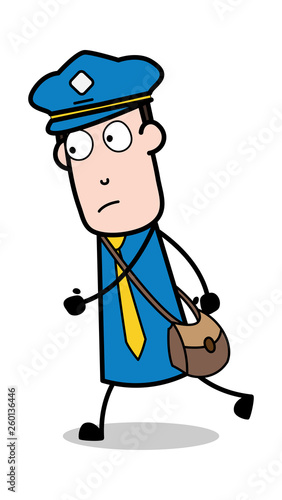 Walking Pose - Postman Cartoon Courier Guy Vector Illustration