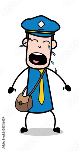 Crying Loudly - Postman Cartoon Courier Guy Vector Illustration