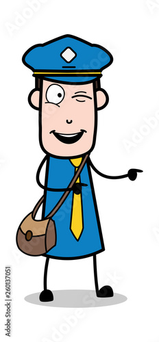 Pointing Finger with Winking Eye - Postman Cartoon Courier Guy Vector Illustration
