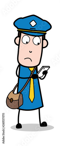 Mobile Communication - Postman Cartoon Courier Guy Vector Illustration