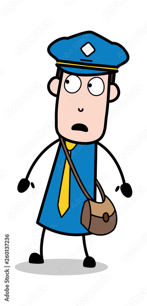 Scared Expression - Postman Cartoon Courier Guy Vector Illustration Scared Expression - Postman Cartoon Courier Guy Vector Illustration