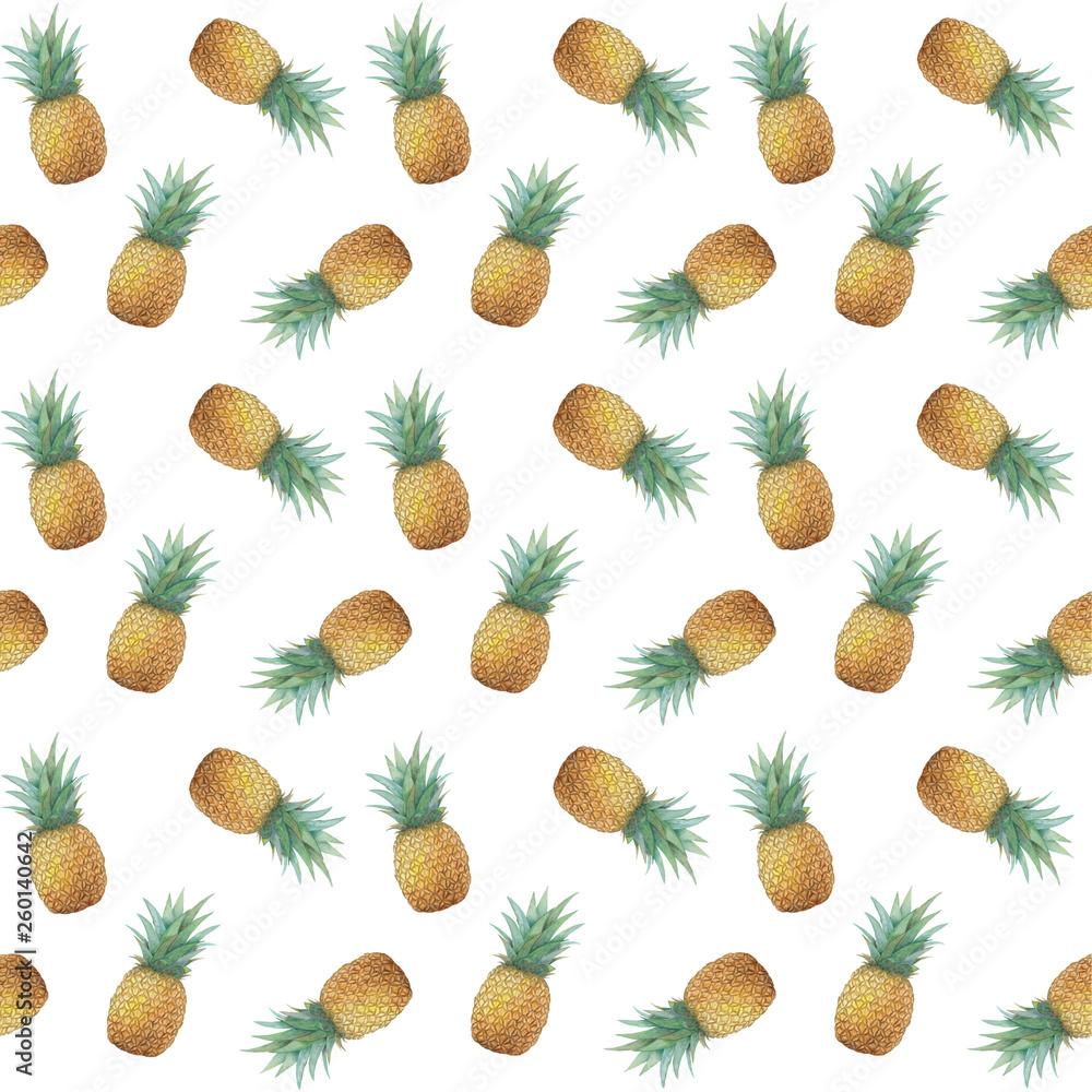 Fototapeta premium Seamless pattern with pineapples, watercolor. 