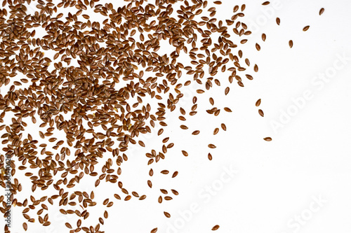 Flax seeds isolated on white background. flaxseed or linseed. Cereals. Healthy food. top view