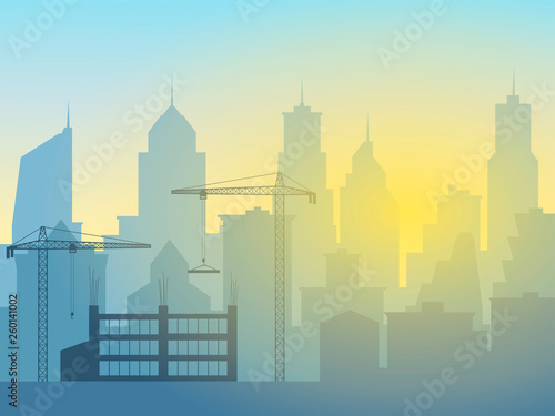 construction of a new skyscraper, an increase in the city, urbanization. EPS-10
