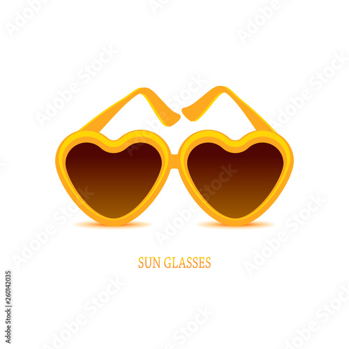 Sunglasses in the shape of hearts are orange. Vector