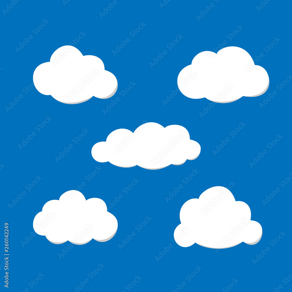 Paper clouds illustrated background on blue. Can be used as icon, sign, element for web design or business presentations.