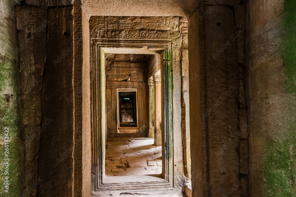 A corridor in the Bayon Temple, Angkor Thom, Siem Reap, Cambodia