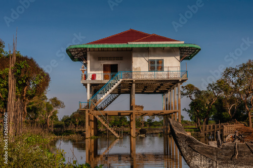 Traditional stilt houses in a fishermen village near Tonle Sap Lake, Cambodia © Walter_D
