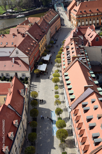 Katedralna street on Ostrow Tumski Island. Aerial view, Wroclaw, Poland.