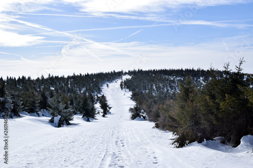 Snow mountain path. Mountain winter track. Winter landscape. © arkadiwna