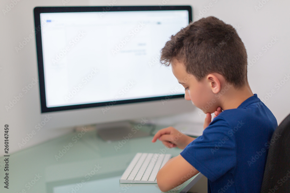 New media education, kid watching learning lessons on pc. Virtual classroom New media education, kid watching learning lessons on pc. Virtual classroom