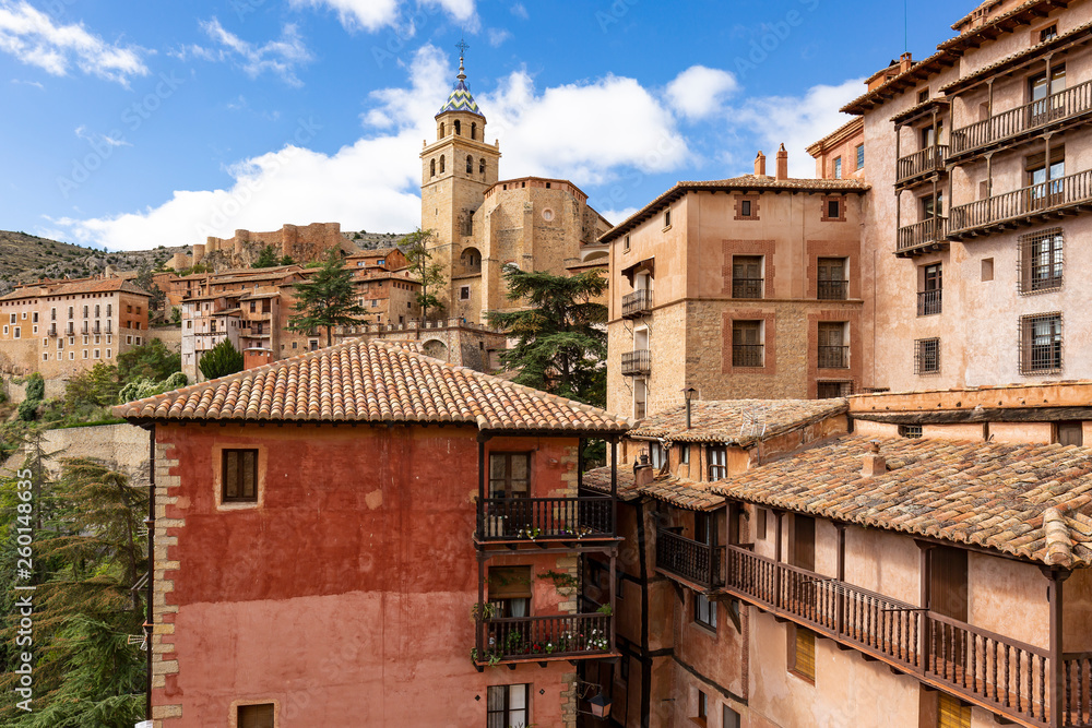 a view of Albarracin town with typical houses, province of Teruel, Aragon, Spain