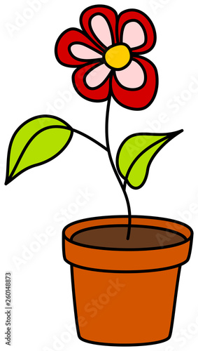 Blooming flower in pot. Cartoon vector illustration.