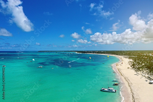 Fototapeta Naklejka Na Ścianę i Meble -  Dominican Republic coastline with resorts, bird view