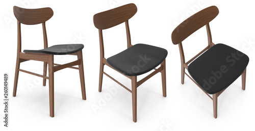 Brown wooden comfortable chair. 3D illustration on a white background.